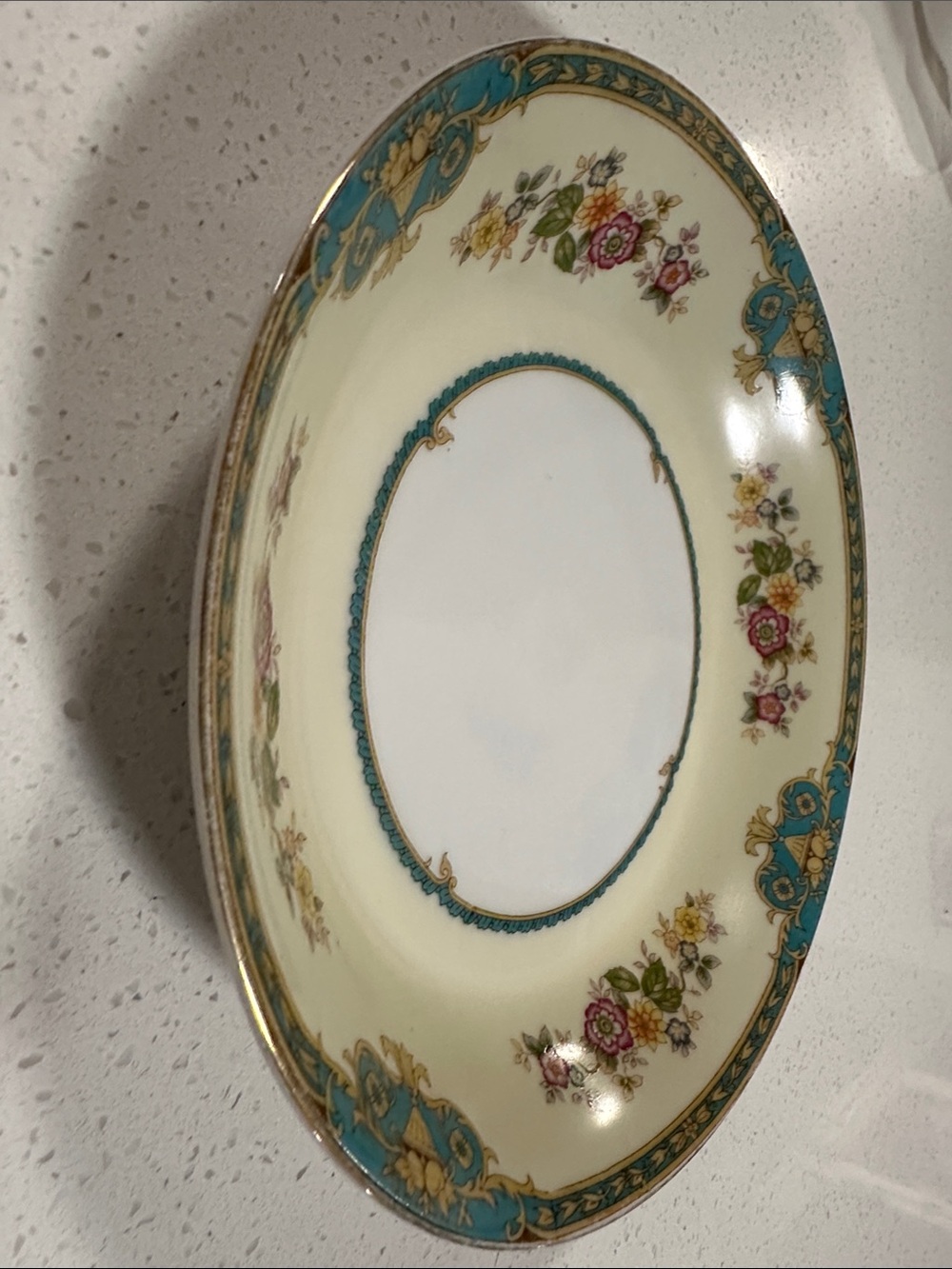 Vintage Meito China, Madrid Accent 7 1/2” Bowl in Cream and Teal